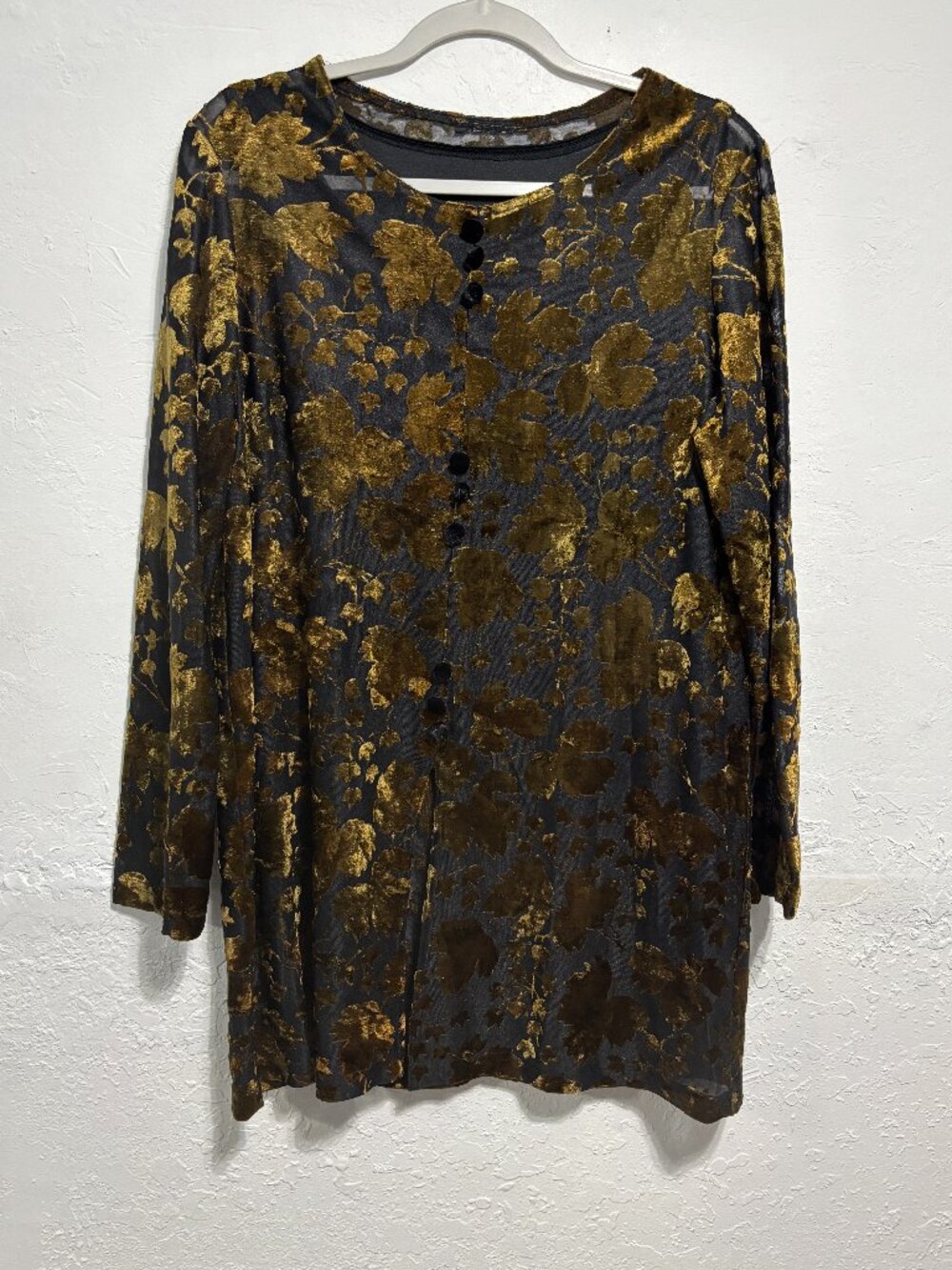 Women's Sheer Whimsigoth velvet burnout Top button Lined Leaf Fall Romantic Goth